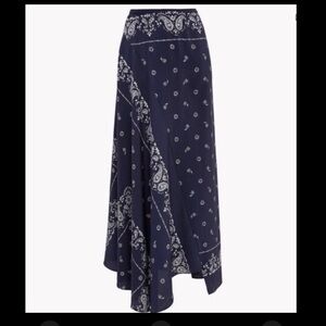 NEW Theory Sopheena Bandana 100% Silk Maxi Skirt In Navy Ivory *damage*